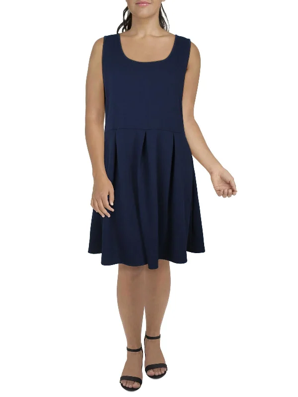 Minimalist Women's Fashion Clothing Plus Womens Pleated Knee-Length Fit & Flare Dress