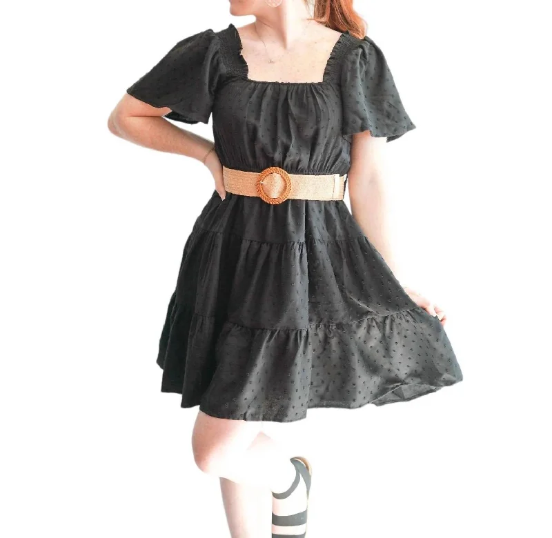 Formal Outfit For Women Swiss Dot Sun Dress In Black