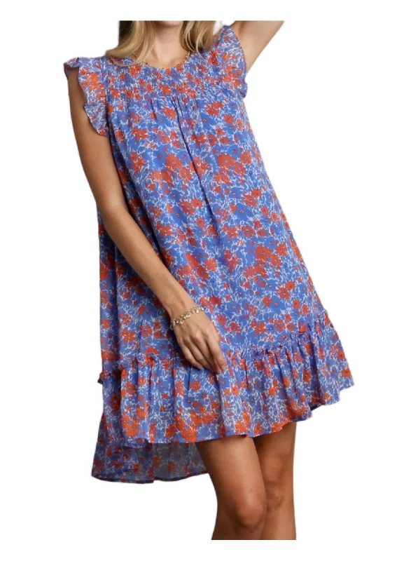 Plus-Size Women's Clothing Flutter Sleeve Dress In Blue