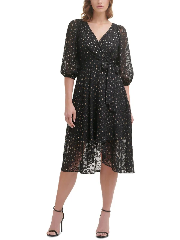 Women's Transitional Clothes Womens Sheer Knee Length Fit & Flare Dress