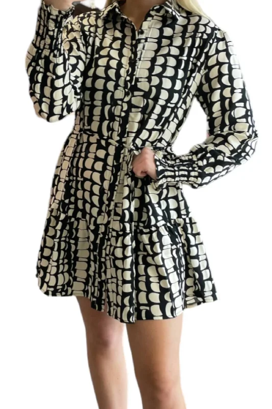 Affordable Trendy Clothes For Women Printed Button Up Dress In Black