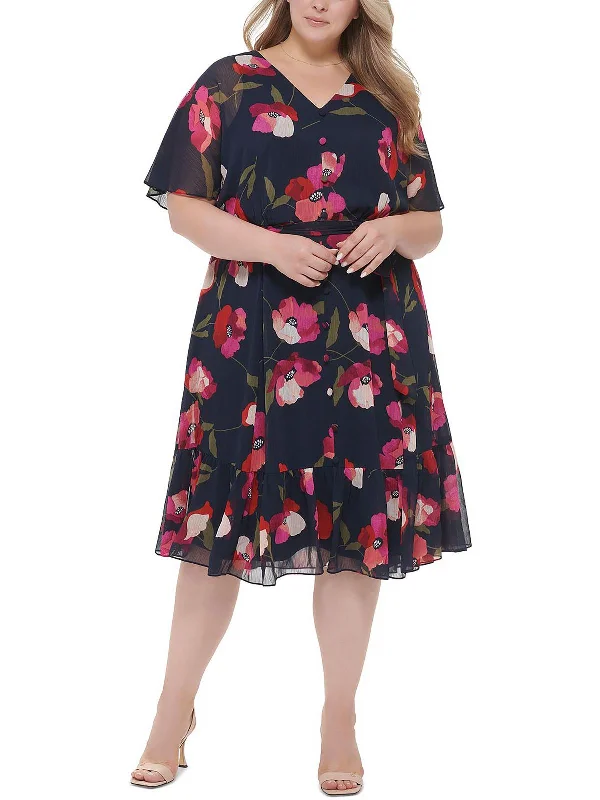 Women's High Street Fashion Plus Womens Chiffon Short Fit & Flare Dress