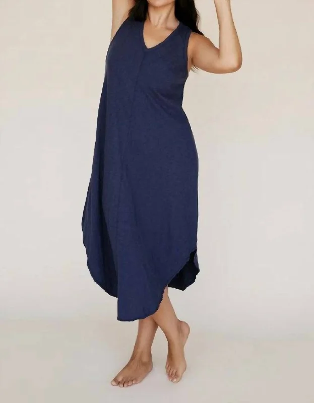 Women's Comfortable Garments Slub Dress Black In Blue