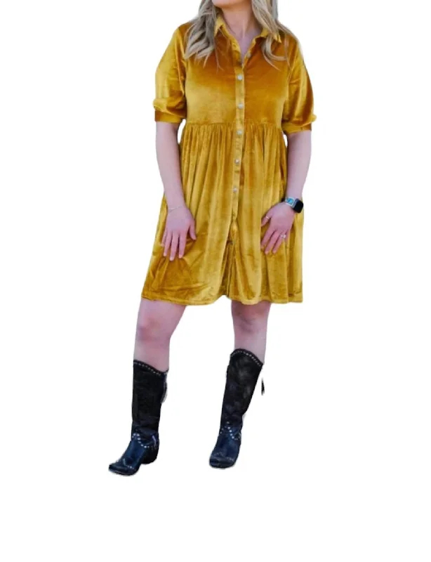 Best Boutiques Online Melrose Velvet Duster Dress In Mustard