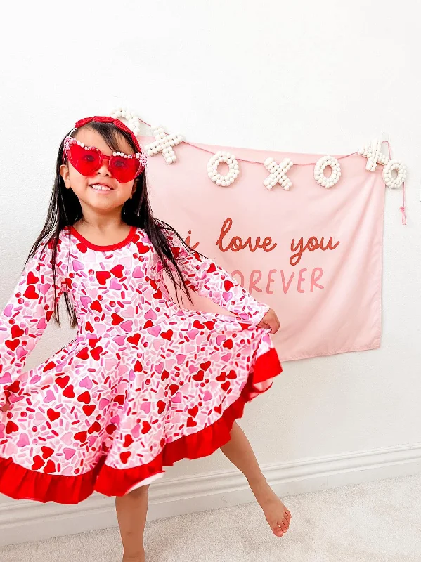 Women's Cozy Clothes VALENTINE SPRINKLES HEART TWIRLY DRESS