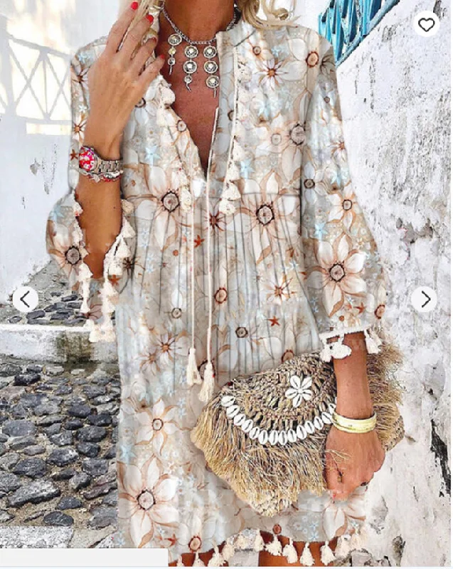 Affordable Women's Clothing Bohemian Elegant Summer Dress, Mini Boho Dress