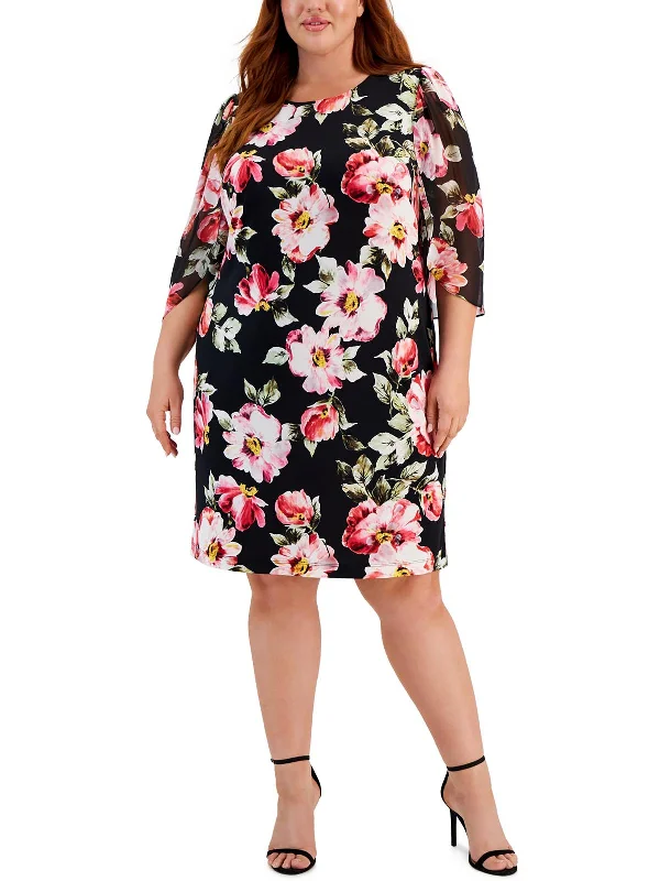 Stylish Everyday Clothing Plus Womens Tulip Sleeves Knee-Length Sheath Dress