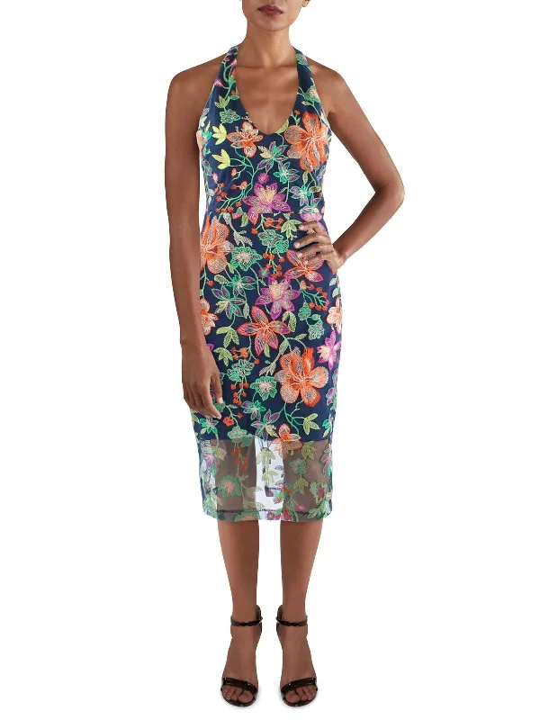 Fashionable Women's Clothing Womens Mesh Embroidered Sheath Dress