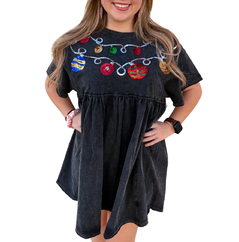 Women's Elegant Clothing Sets Arabella Christmas Sequin Trim Babydol Dress In Washed Charcoal