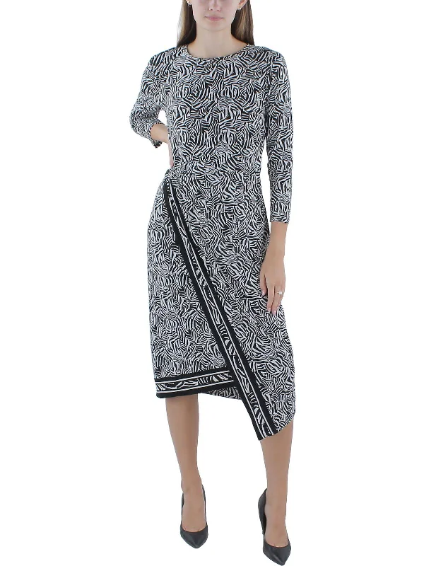 Fashionable Women's Clothes Womens Zebra Faux-Wrap Wear To Work Dress