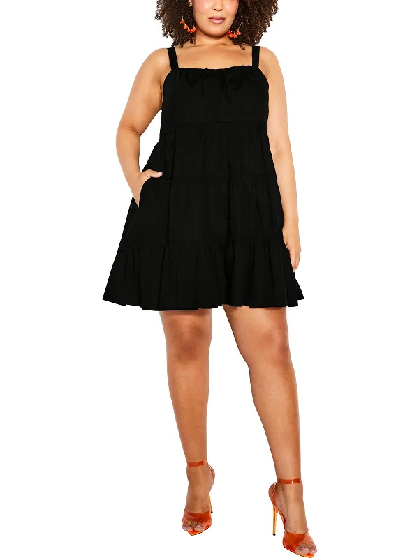 Women's Fashion Clothing Plus Womens Tiered Cotton Fit & Flare Dress