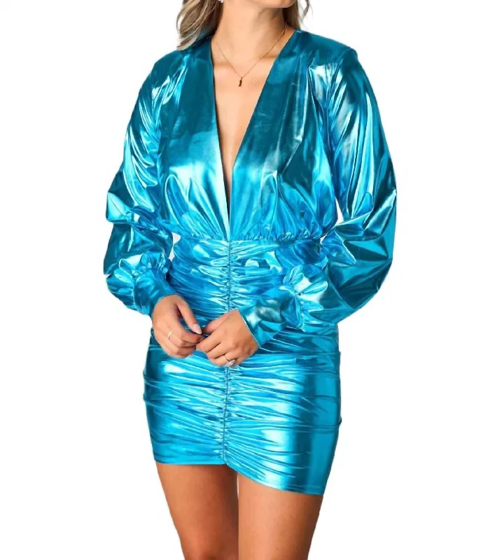 Women's Activewear Outfit Vaschel Mini Metallic Ruched Dress In Blue
