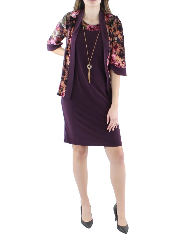 Women's Seasonal Fashion Trends Petites Womens Velvet Office Two Piece Dress