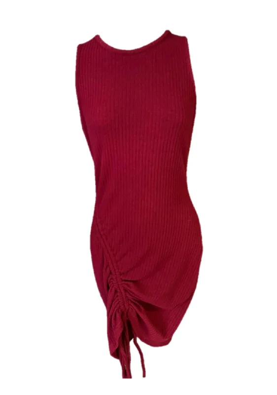 Exclusive Women's Fashion Collection Women's Ribbed Ruched Dress In Burgundy