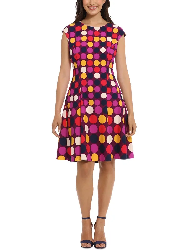 Trendy Online Boutiques Petites Womens Polka Dot Fit & Flare Dress