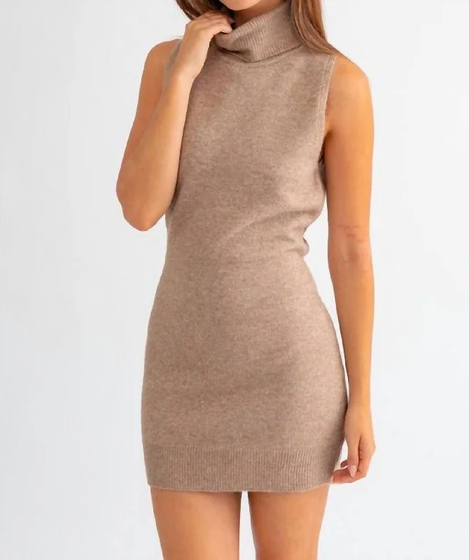 Online Shopping Boutiques Turtleneck Knit Dress In Mocha