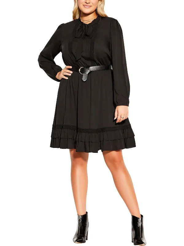 Best Boutiques Online Plus Womens Knee-Length Tie Neck Fit & Flare Dress