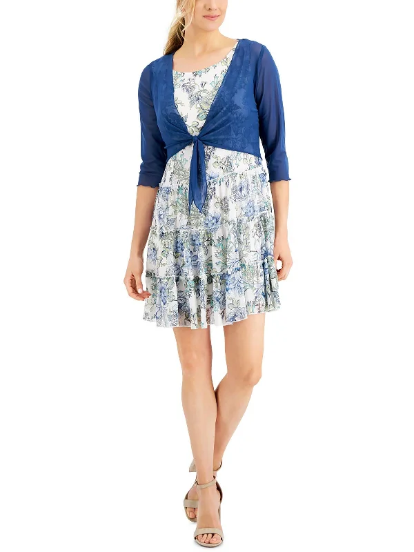 Clothing Woman Petites Womens Chiffon 2-PC Two Piece Dress