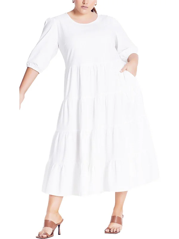 Edgy Fashion Plus Womens Linen Blend Long Fit & Flare Dress