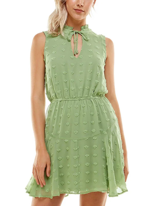 Affordable Women's Clothing Juniors Womens Swiss Dot Short Fit & Flare Dress