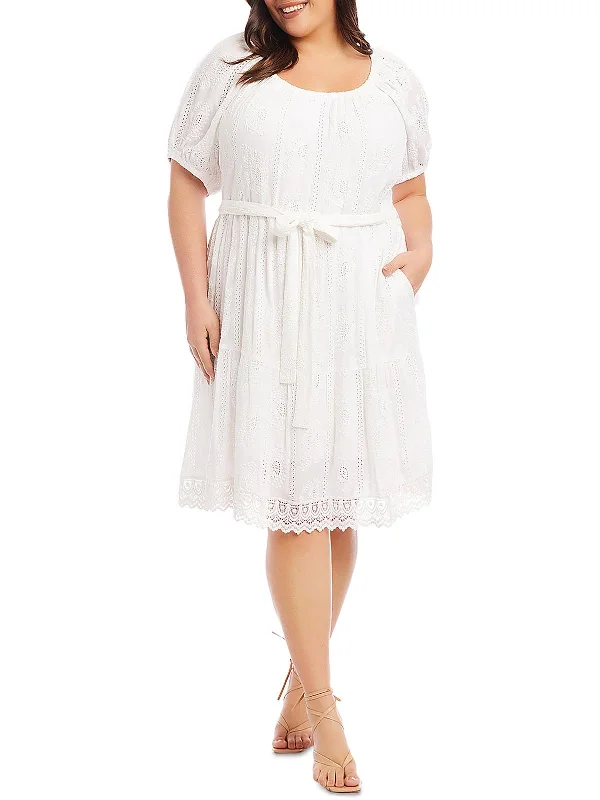 Classic Clothes For Women Plus Womens Eyelet Knee-Length Fit & Flare Dress