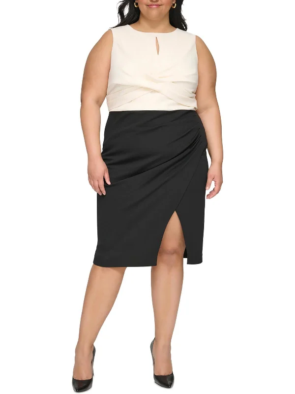 Preppy Style Plus Womens Work Wear Knee-Length Sheath Dress