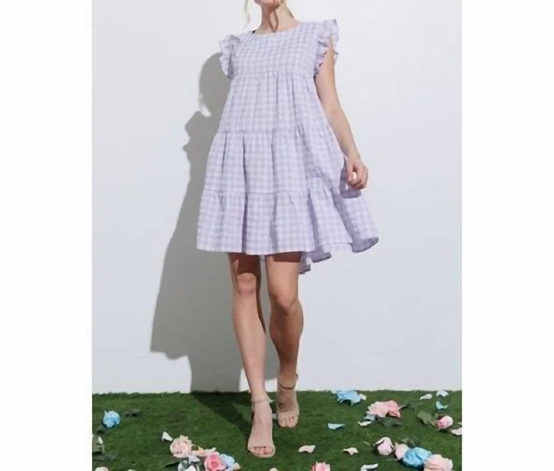 Chic Outfits Ruffle Dress In Gingham Lilac