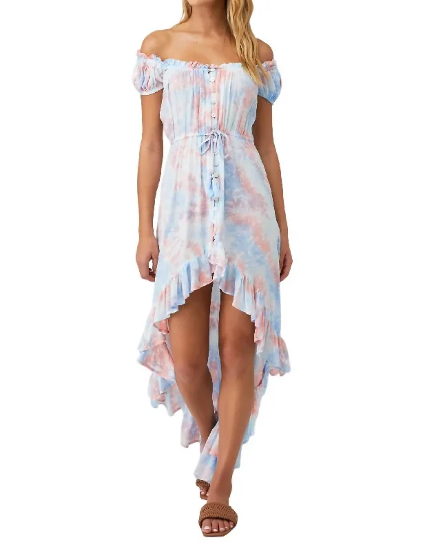 Festival Fashion Riviera Dress In Blue Aqua + Peach Smoke