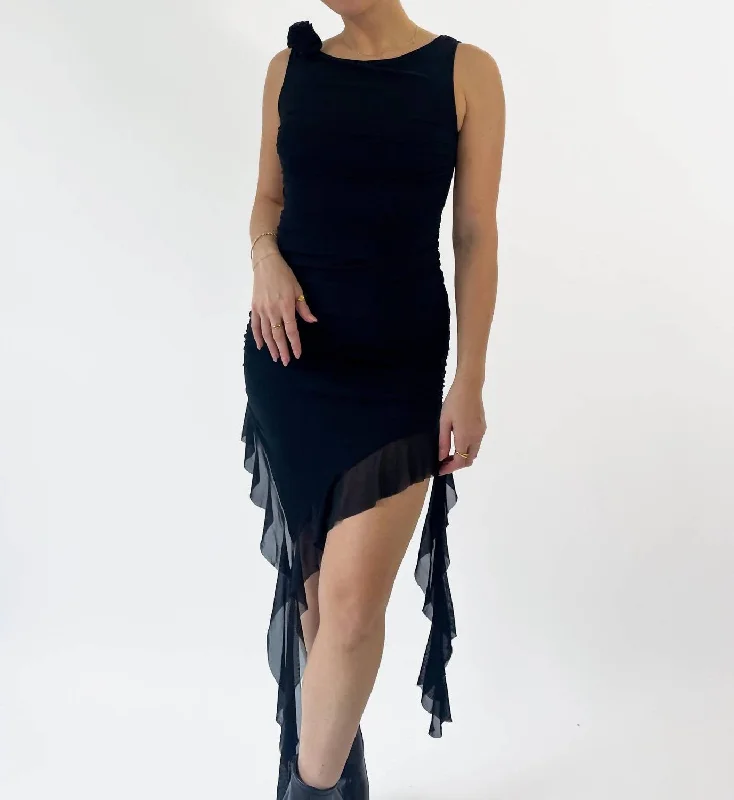 Current Trends Mesh Mini Ruffle Dress In Black