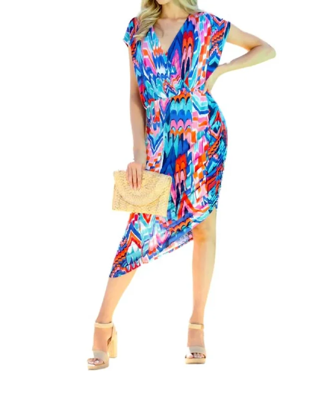Trendy Women's Apparel for All Seasons Asymmetrical Stretch Shirred Dress In Kailani