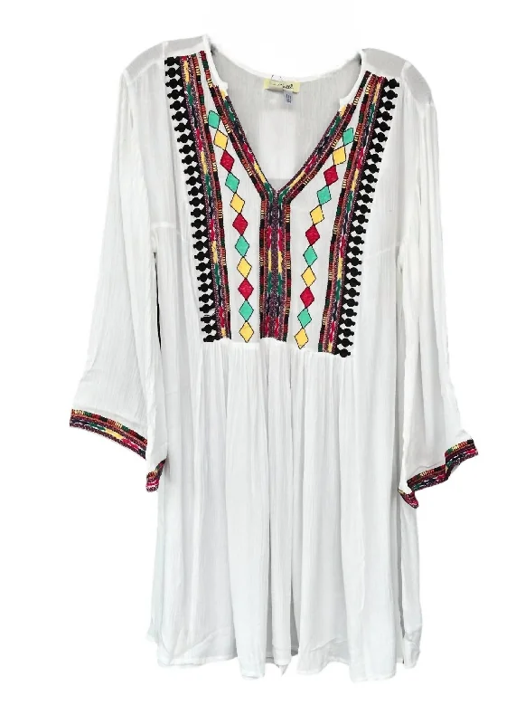 Cheap Women's Clothing Online Embroidered Dress In White