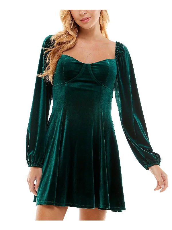 Casual Fashion for Women Juniors Womens Velvet Corset Seamed Fit & Flare Dress