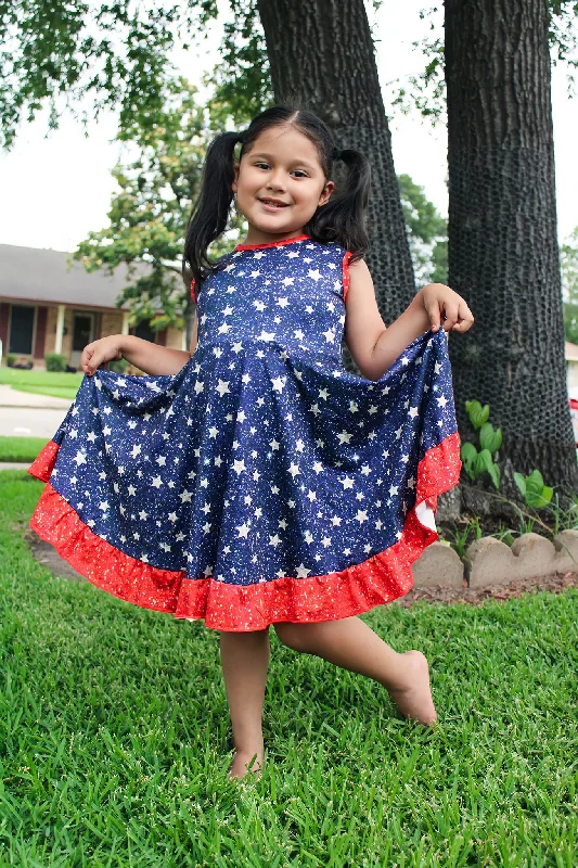 Affordable Women's Clothing Online PATRIOTIC SPARKLE BACK BOW DRESS