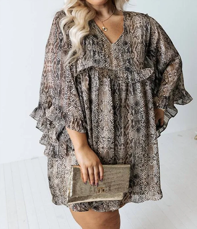Women's Professional Clothes Bold Statement Snake Print Dress In Brown