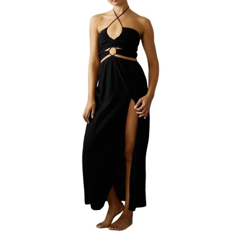 Stylish Women's Clothing Andi Tie Front Long Dress In Black
