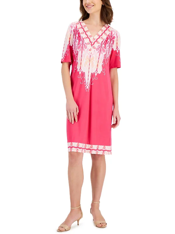 Women's Cozy Outfit For Lounging Womens V Neck Polyester Wear To Work Dress