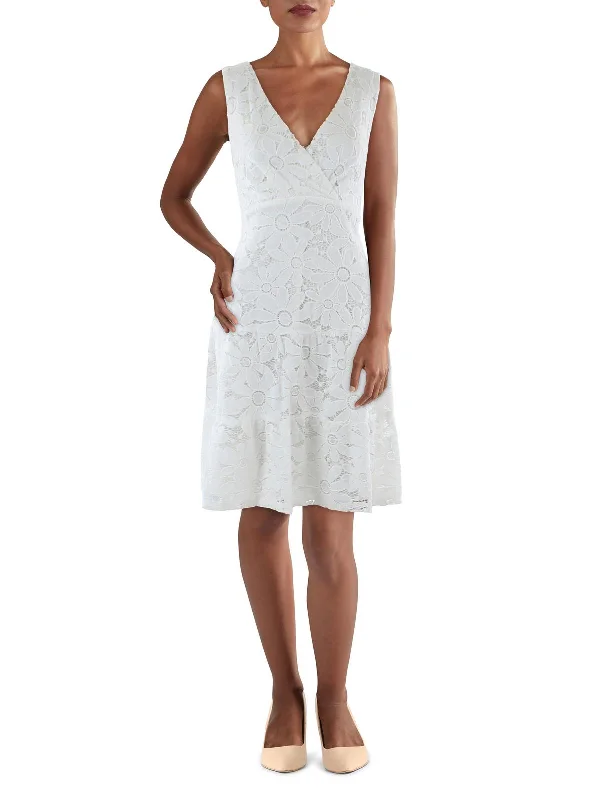 Women's Vacation Garments Petites Womens Lace Mini Fit & Flare Dress