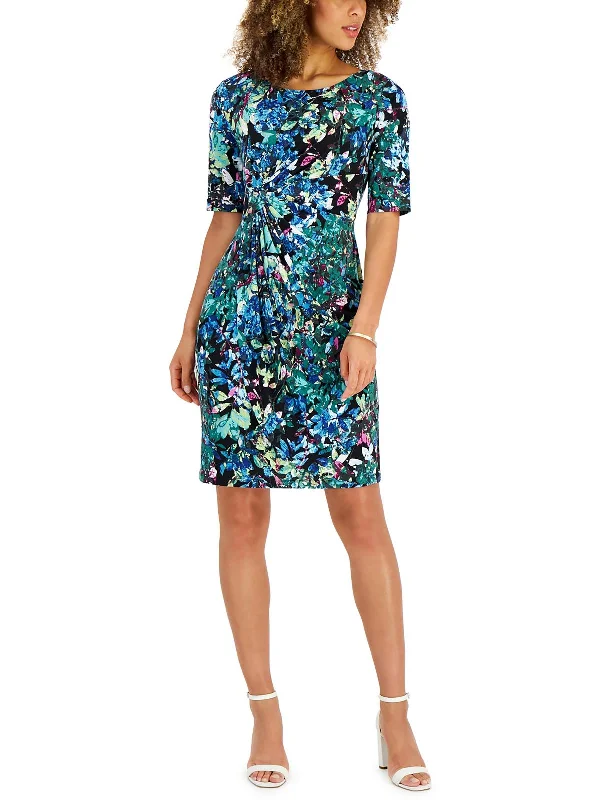 Outfits For Women Petites Womens Side Gather Boatneck Sheath Dress