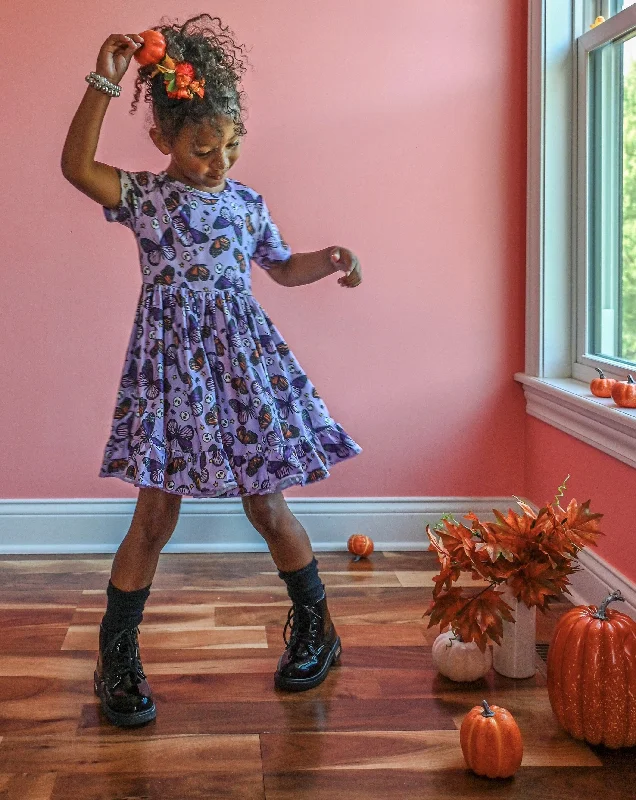 Boutique Dress Online BUTTERFLY SKULL PURPLE RUFFLE DRESS