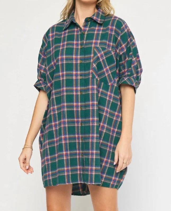 Women's Clothing With Trendy Designs Oversized Flannel Dress In Green