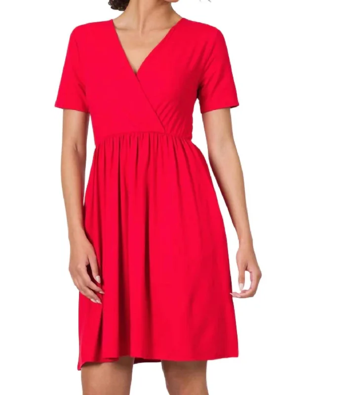 Fashion Women's Clothing Surplice Dress In Red