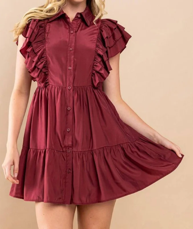 Fashion-forward Women's Wear Button-Down Dress In Wine