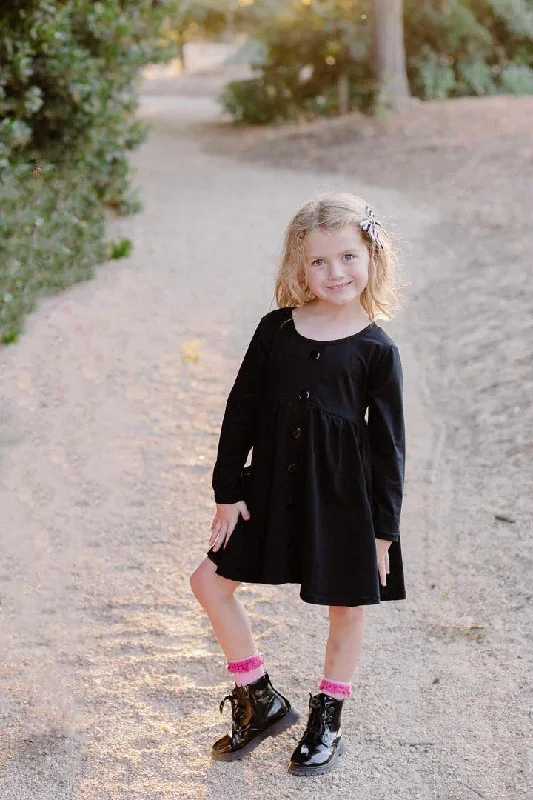 Clearance Sale Online BLACK BUTTONED POCKET DRESS