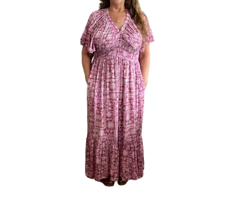 Trendy Women's Dresses Online V-Neck Ruffled Sleeve Dress In Mulberry