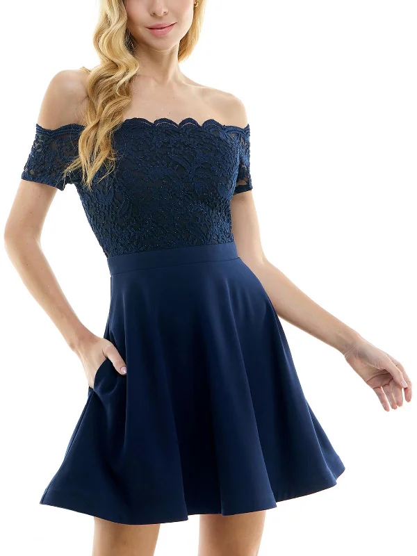 Women's Evening Wear Juniors Womens Cocktail Mini Fit & Flare Dress