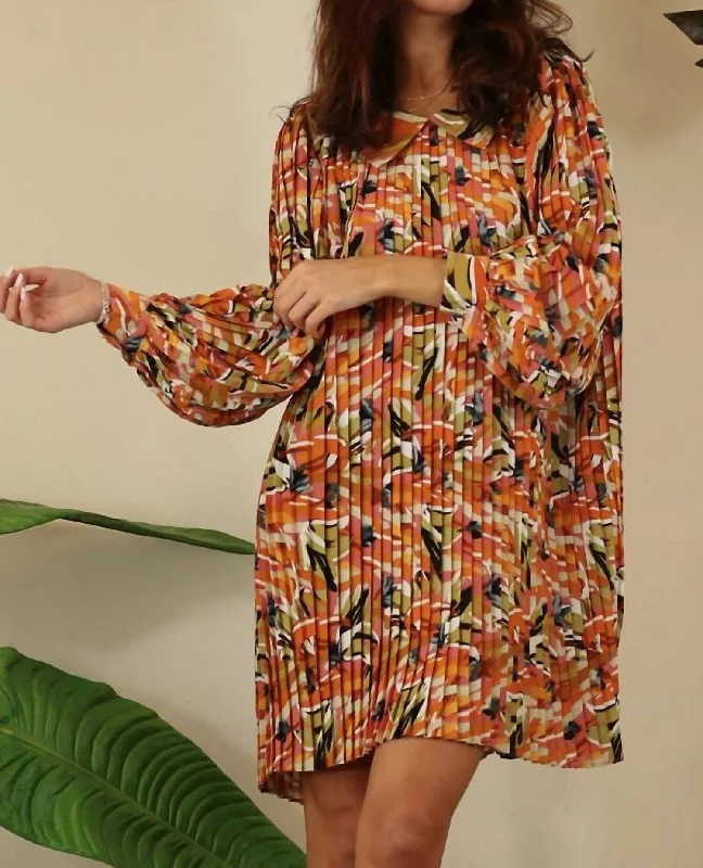 Classic Clothes For Women Print All Pleats, Yes Please Dress In Orange Multi