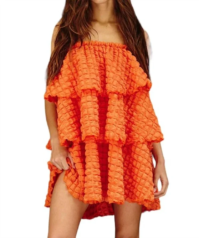 Versatile Women's Fashion Bubble Tiered Dress Or Top In Orange