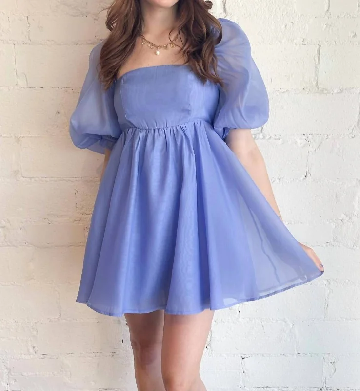 Women's Clothing For Outdoor Events Enchanted Puff Sleeve Dress In Blue