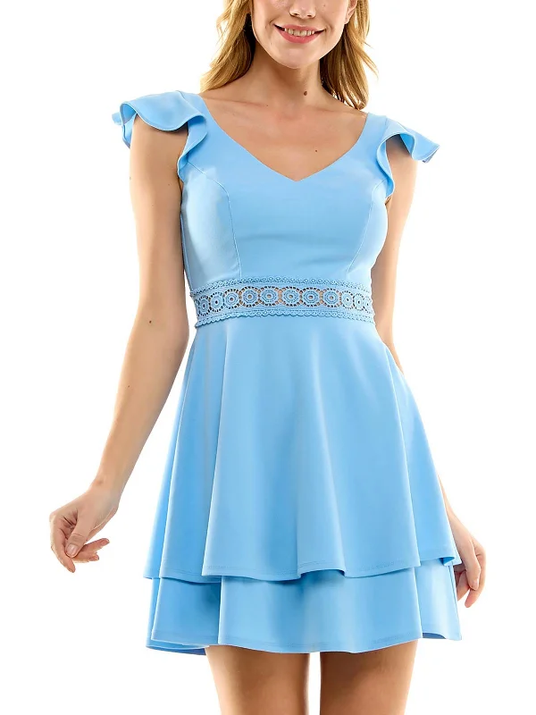 Women's Layered Outfit Juniors Womens Lace Crepe Fit & Flare Dress
