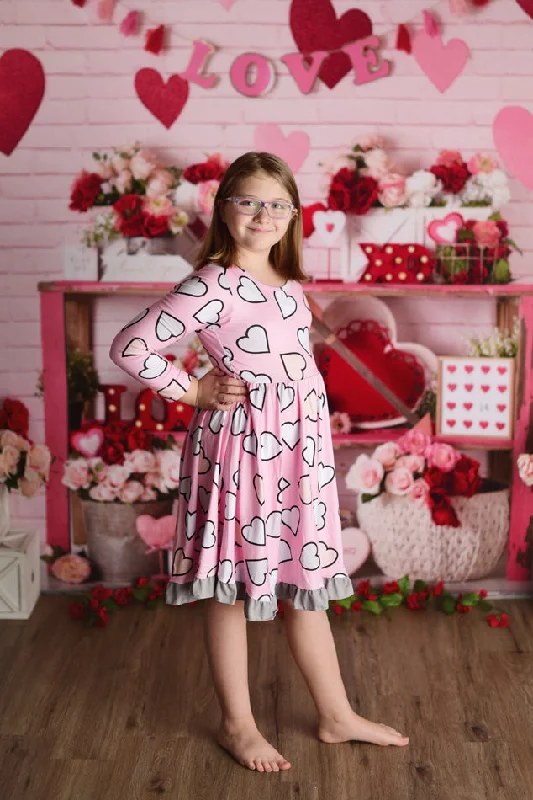 Women's Holiday Outfit LILLY VALENTINE HEARTS DRESS - PINK